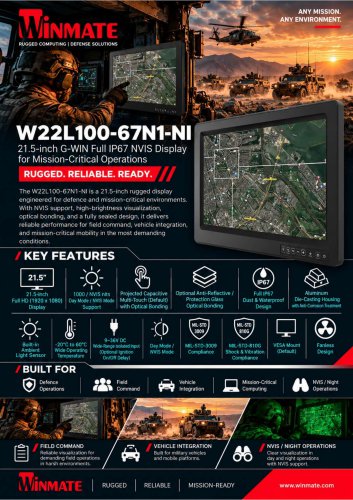 21.5&rdquo; G-WIN Full IP67 NVIS Display W22L100-67N1-NI