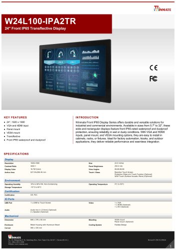 24" Front IP65 Transflective Display  W24L100-IPA2TR