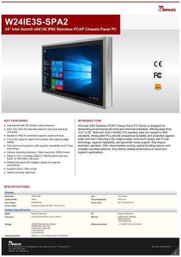 24" Intel Atom&reg; x6413E IP65 Stainless PCAP Chassis Panel PC W24IE3S-SPA2