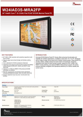 24" Intel&reg; Core&trade; i5-1335U Flat PCAP ECDIS Marine Panel PC W24IAD3S-MRA2FP