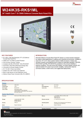 24" Intel&reg; Core&trade; i5-7200U Defence Console Rack Panel PCs W24IK3S-RKS1ML