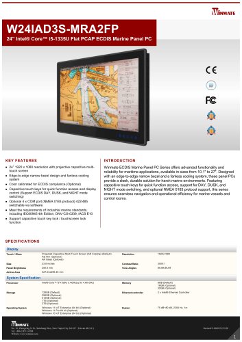 24" Intel&reg; Core&trade; i51335U Flat PCAP ECDIS Marine Panel PC W24IAD3SMRA2FP