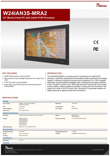 24" Marine Panel PC with Intel&reg; N150 Processor W24IAN3S-MRA2