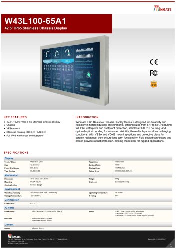 42.5" IP65 Stainless Chassis Display W43L100-65A1