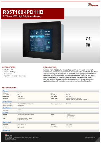 5.7" Front IP65 High Brightness Display R05T100IPD1HB