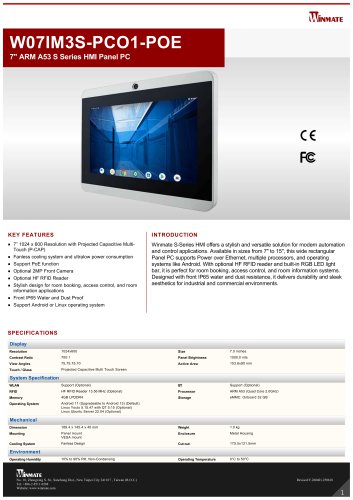 7" ARM A53 S Series HMI Panel PC W07IM3S-PCO1-POE