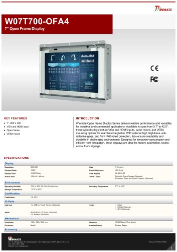 7&rdquo; Open Frame Display W07T700-OFA4