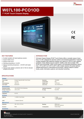 7" PCAP Touch Chassis Display W07L100-PCO1OD