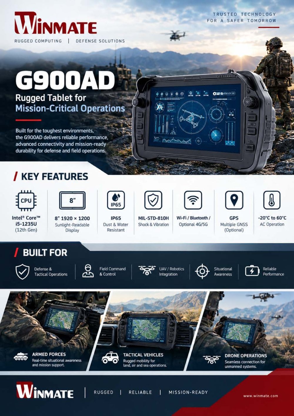 8" Intel&reg; Core&trade; i5-1235U Rugged Robotic Controller G900AD - Winmate, Inc.