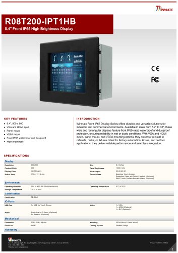 8.4" Front IP65 High Brightness Display R08T200IPT1HB
