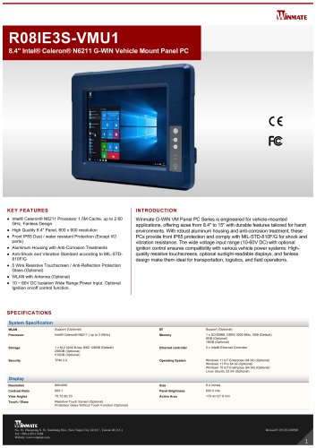 8.4" Intel&reg; Celeron&reg; N6211 G-WIN Vehicle Mount Panel PC R08IE3S-VMU1