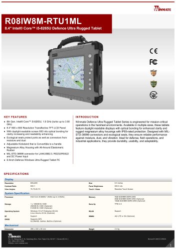 8.4" Intel&reg; Pentium&reg; N4200 Defence Ultra Rugged Tablet R08IP8M-RTU1ML