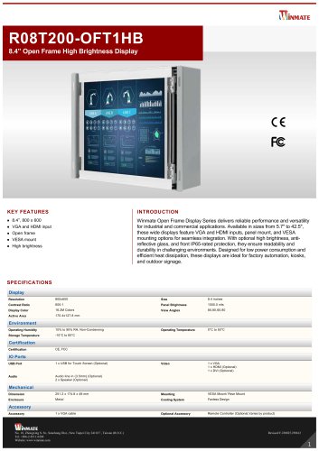 8.4&rdquo; Open Frame High Brightness Display R08T200-OFT1HB
