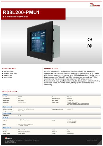8.4" Panel Mount Display R08L200-PMU1