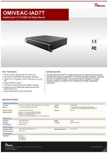 Intel&reg; Core&trade; i7-14700T 2U Rack Server OMIVEAC-IAD7T