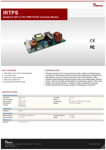 Isolated 9~36V to 12V 100W DC/DC Converter Module IRTPS