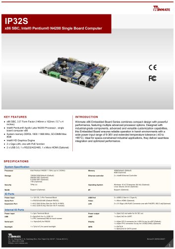 x86 SBC, Intel&reg; Pentium&reg; N4200 Single Board Computer IP32S