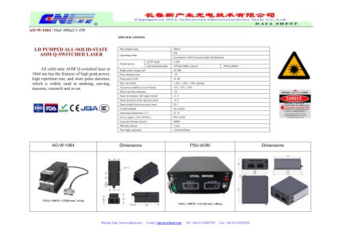 AO-W-1064 LD pumped all-solid-state AOM Q-switched laser from CNI