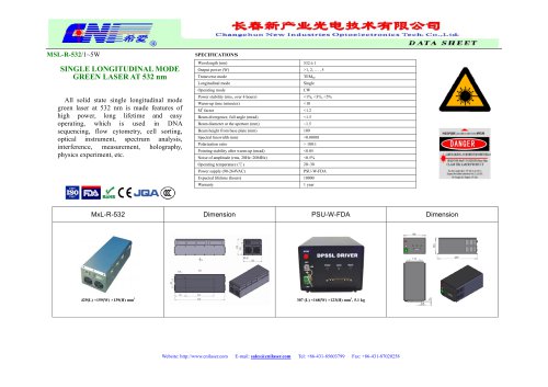 CNI/green single longitudinal mode laser/MSL-R-532/1~5W