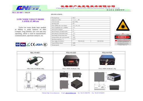 CNI low noise violet blue laser at 400m/ measurement, communication, spectrum analysis