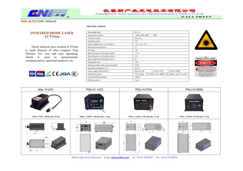 CNI/MDL-H-915/Diode infrared laser module at 915nm/measurement, communication, spectrum analysis