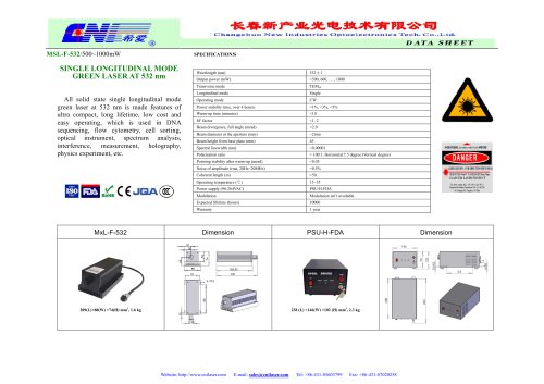 CNI/MSL-F-532 single longitudinal mode laser/DNA sequencing/ Flow cytometry/ Cell sorting/ Optical instrument/ Spectrum analysis/ Interference measurement/ Holography/ Physics experiment