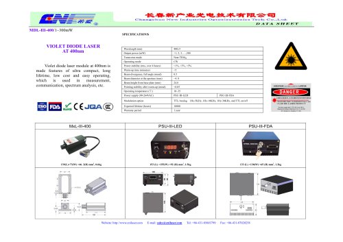 CNI/Violet diode laser module/MDL-III-400/measurement,communication