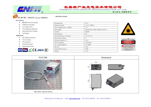 Fiber Coupled Laser System Data Sheet, FC-D-785 ~1000mW