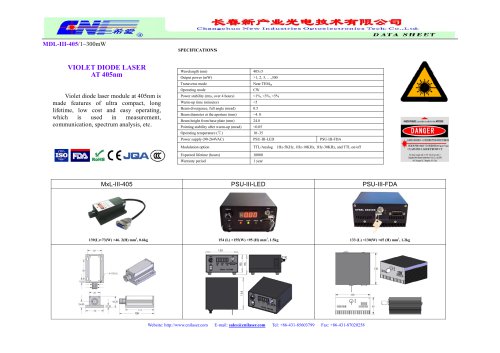 MDL-III-405 Violet diode laser module at 405nm from CNI