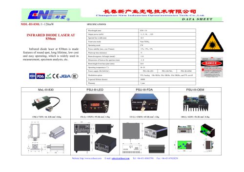 MDL-III-830L Infrared diode laser at 830nm from CNI