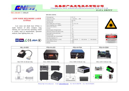 MLL-III-655 low noise red diode laser at 655nm from CNI