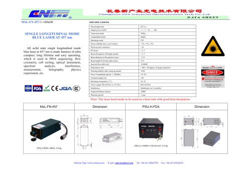 Single Longitudinal Mode Blue Laser at 457 nm