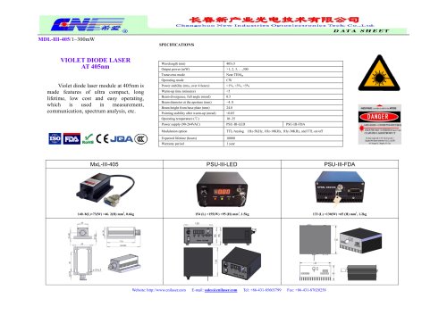 Violet blue laser system at  405 nm