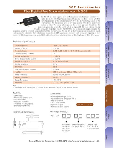 Fiber Pigtailed Free Space Interferometer - MZI-001