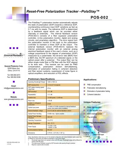 Reset-Free Polarization Tracker – PolaStay™