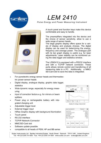 Pulse Energy and Power Measuring Instrument