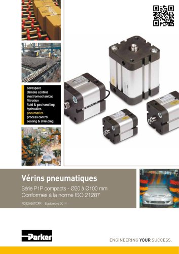 Vérins pneumatiques  Série P1P compacts - Ø20 à Ø100 mm Conformes à la norme ISO 21287