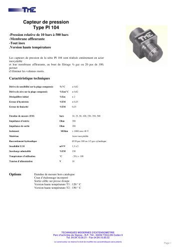 PI 104 - Capteur de pression