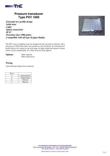 PXV 1000 - Pressure transducer