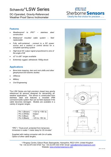 Sherborne Sensors LSW Series Weatherproof Servo Inclinometers