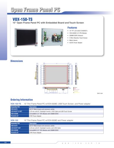 VOX-150-TS 15" Open Frame with Embedded Single Board Computer, LCD Panel and Touch Screen