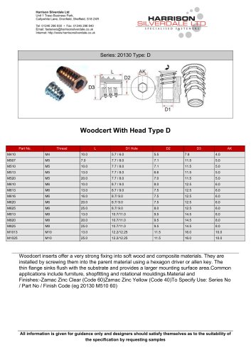 Series: 20130 Type: D Woodcert With Head Type D