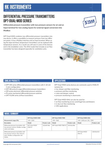 DPT-Dual-MOD Differential pressure transmitter with two pressure sensors and Modbus