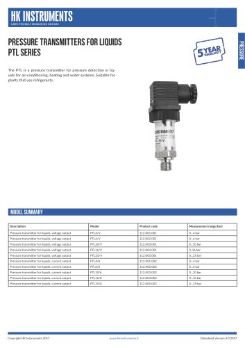 PTL Pressure transmitter for liquids