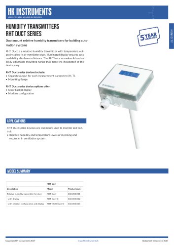 RHT Duct Humidity transmitter for duct