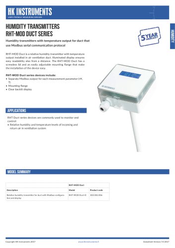 RHT-MOD Duct Humidity transmitter for duct with Modbus