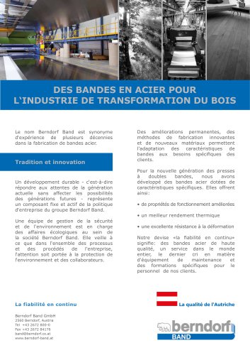 Des bandes en acier pour l'industrie de transformation du bois