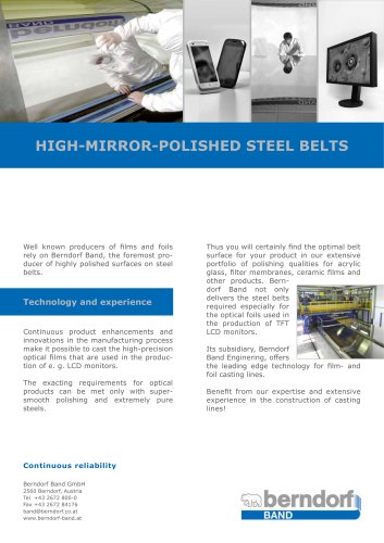 High mirror polished steel belts for the film and foil industry