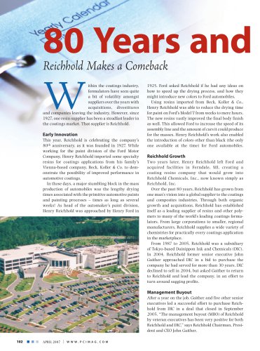 PCI Features Reichhold in 80th Anniversary Article