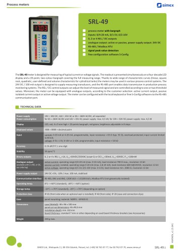 Process meter with bargraph SRL-49 datasheet